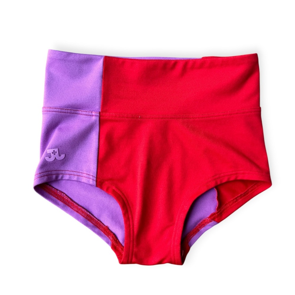 Jo+Jax Kids Red Purple Colorblock High Waisted Dance Briefs Youth Small 5-7